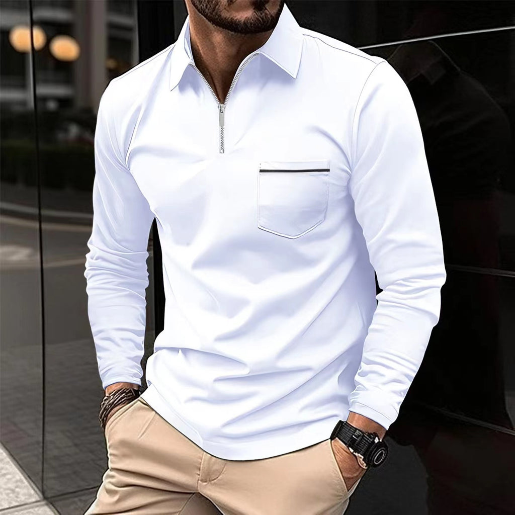 Autumn Essential: Stylish Long Sleeve Zipper Polo Shirt for Men