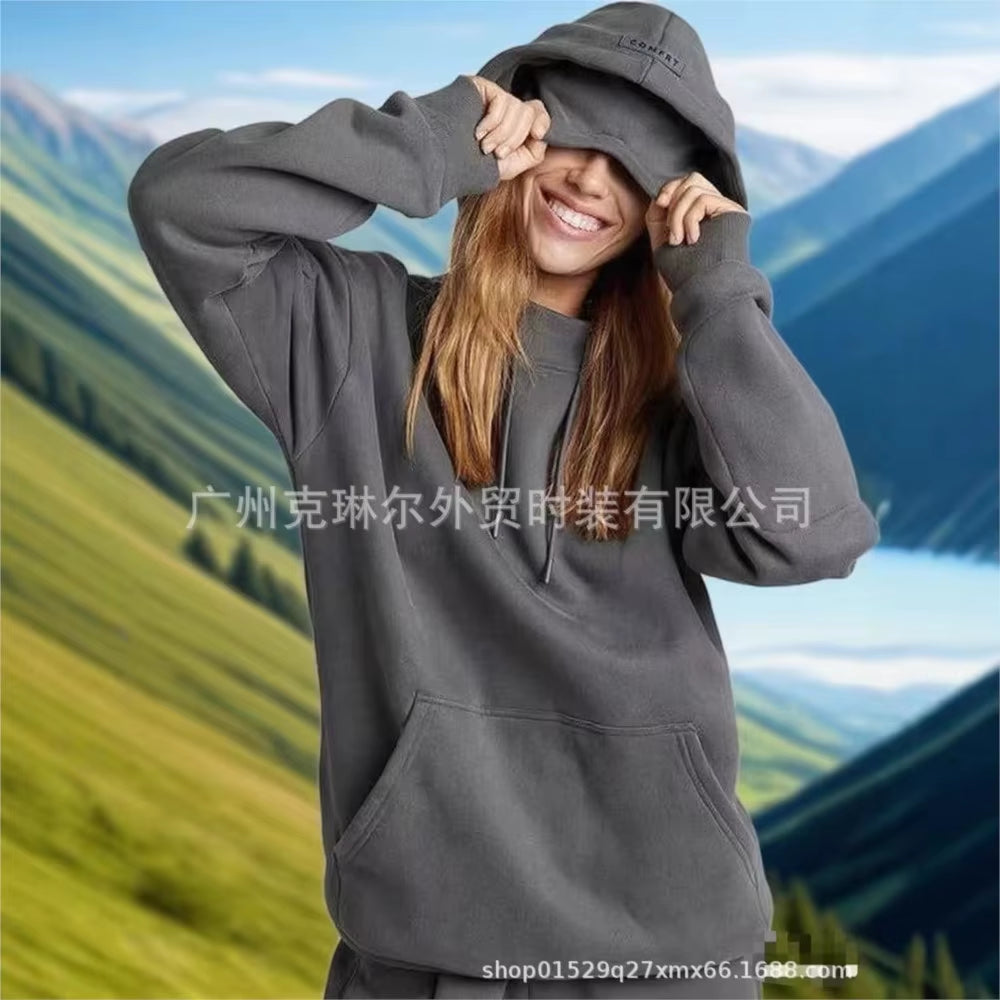 2025 Autumn Winter Solid-Color Hoodie Tops New Built-In Eye Mask Hoodie Solid Color Pullover Long-Sleeved Sweatshirt Casual Top