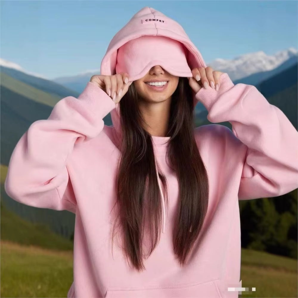 2025 Autumn Winter Solid-Color Hoodie Tops New Built-In Eye Mask Hoodie Solid Color Pullover Long-Sleeved Sweatshirt Casual Top