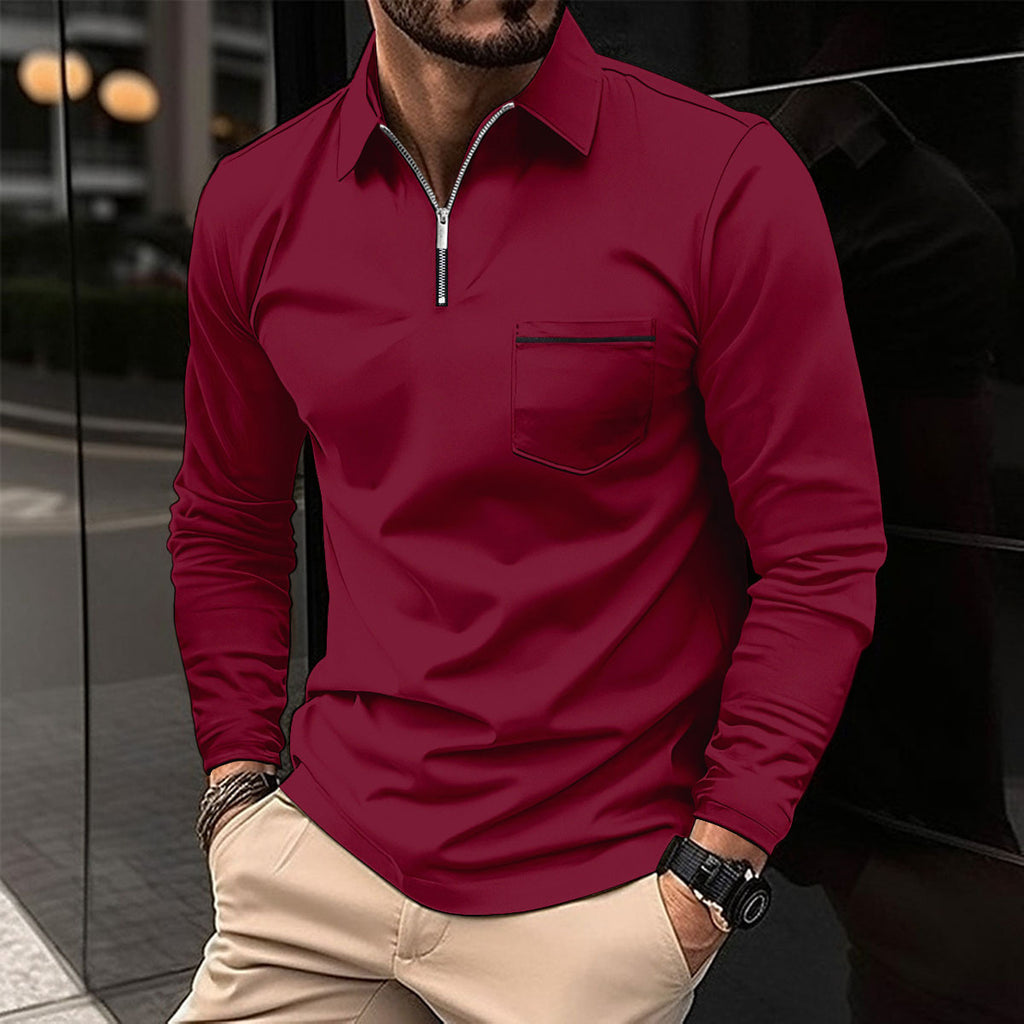 Autumn Essential: Stylish Long Sleeve Zipper Polo Shirt for Men